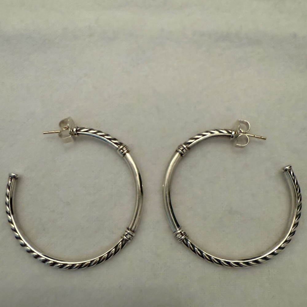 David Yurman silver hoops with diamonds